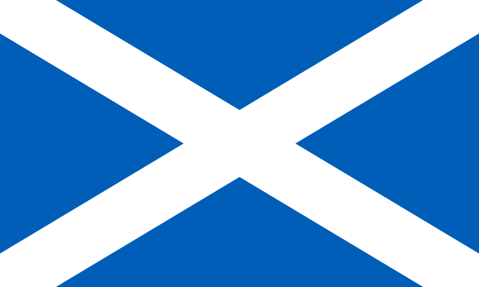 St Andrew's Cross, the national flag of Scotland: a white diagonal cross on a blue background