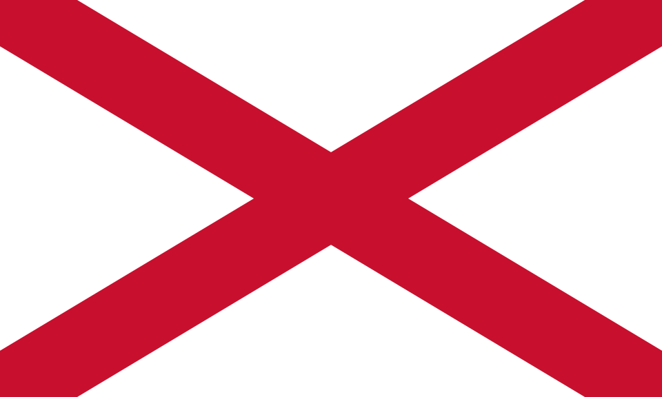 St Patrick's Cross, a red diagonal cross on a white background, representing Ireland in the Union Flag