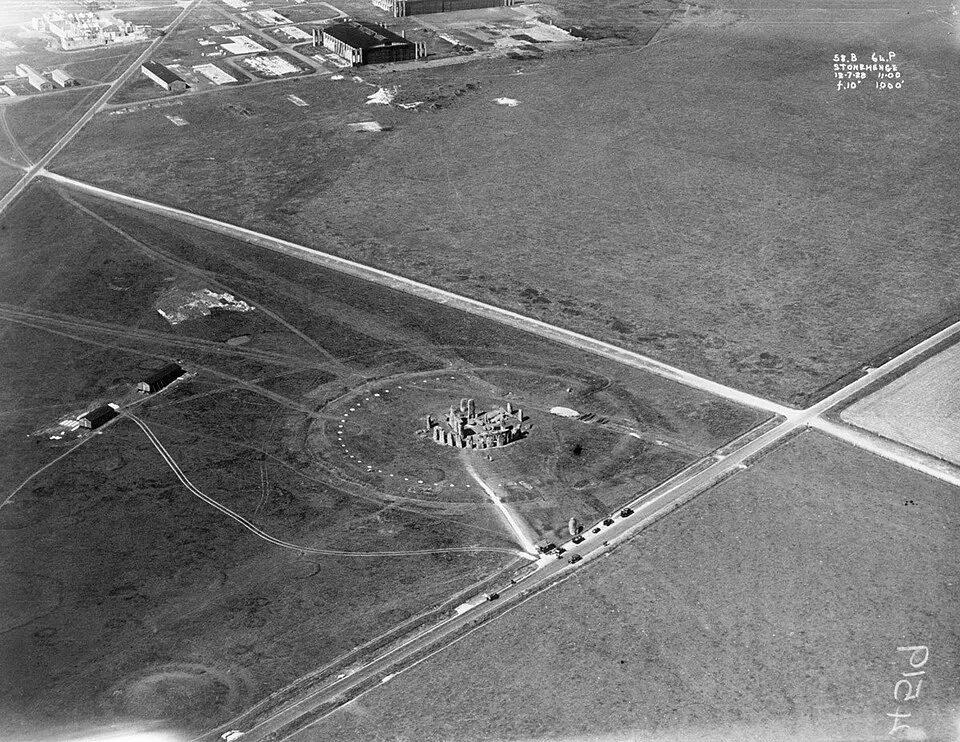 Aerial view of Stonehenge, the prehistoric monument in Wiltshire, a UNESCO World Heritage Site