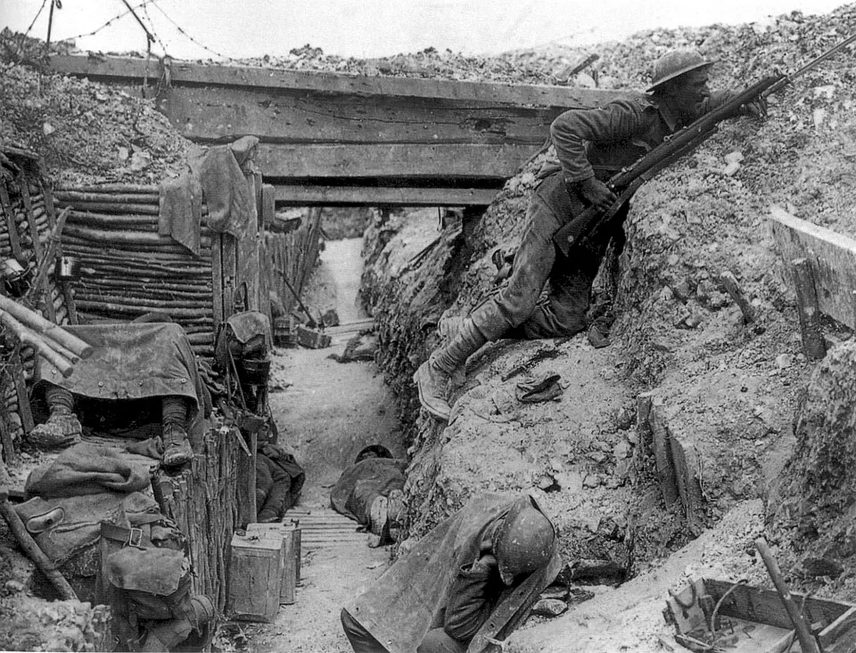 Soldiers of the Cheshire Regiment in a trench during the First World War, Somme 1916