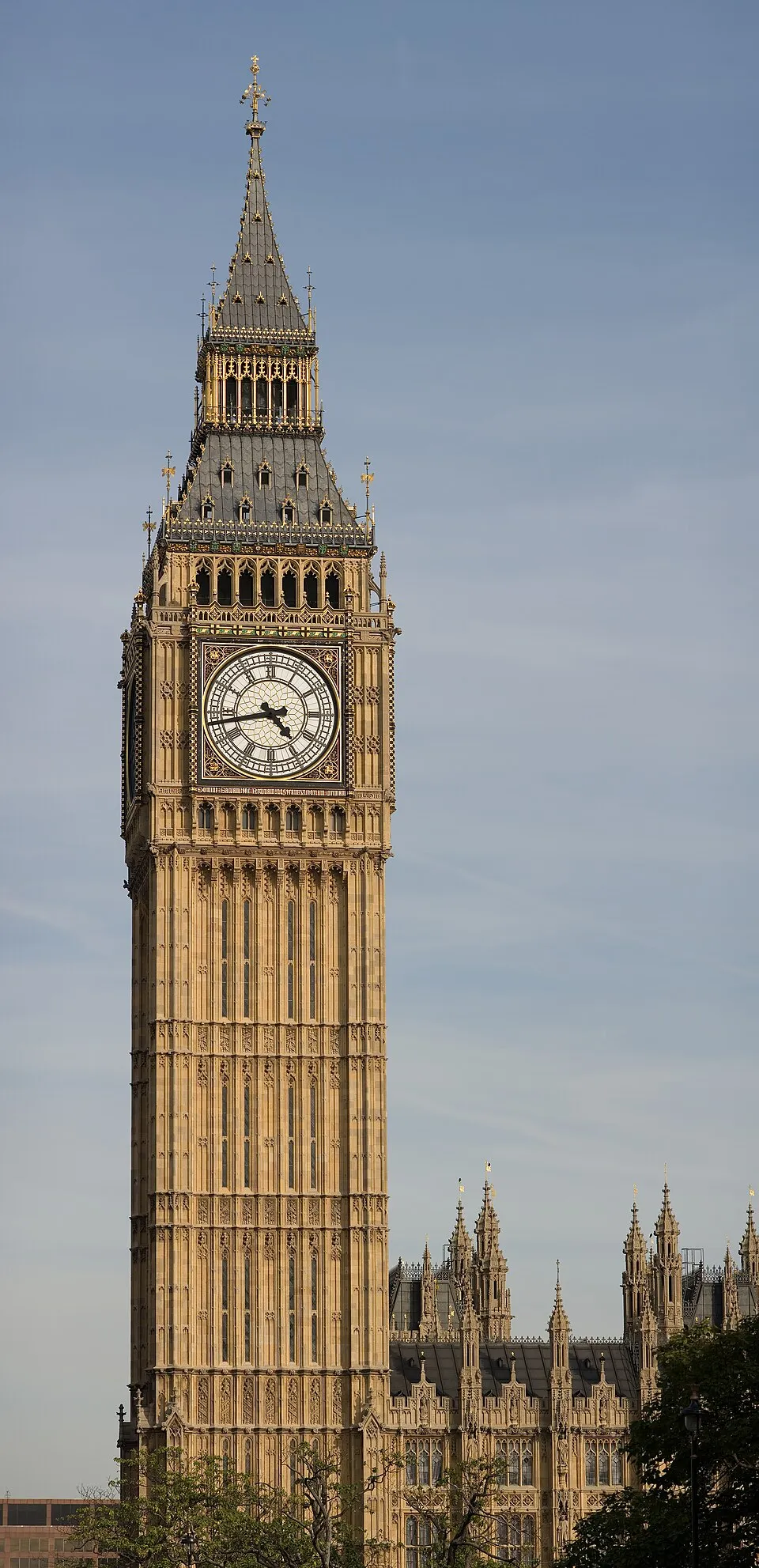 Big Ben, the iconic clock tower at the Palace of Westminster in London