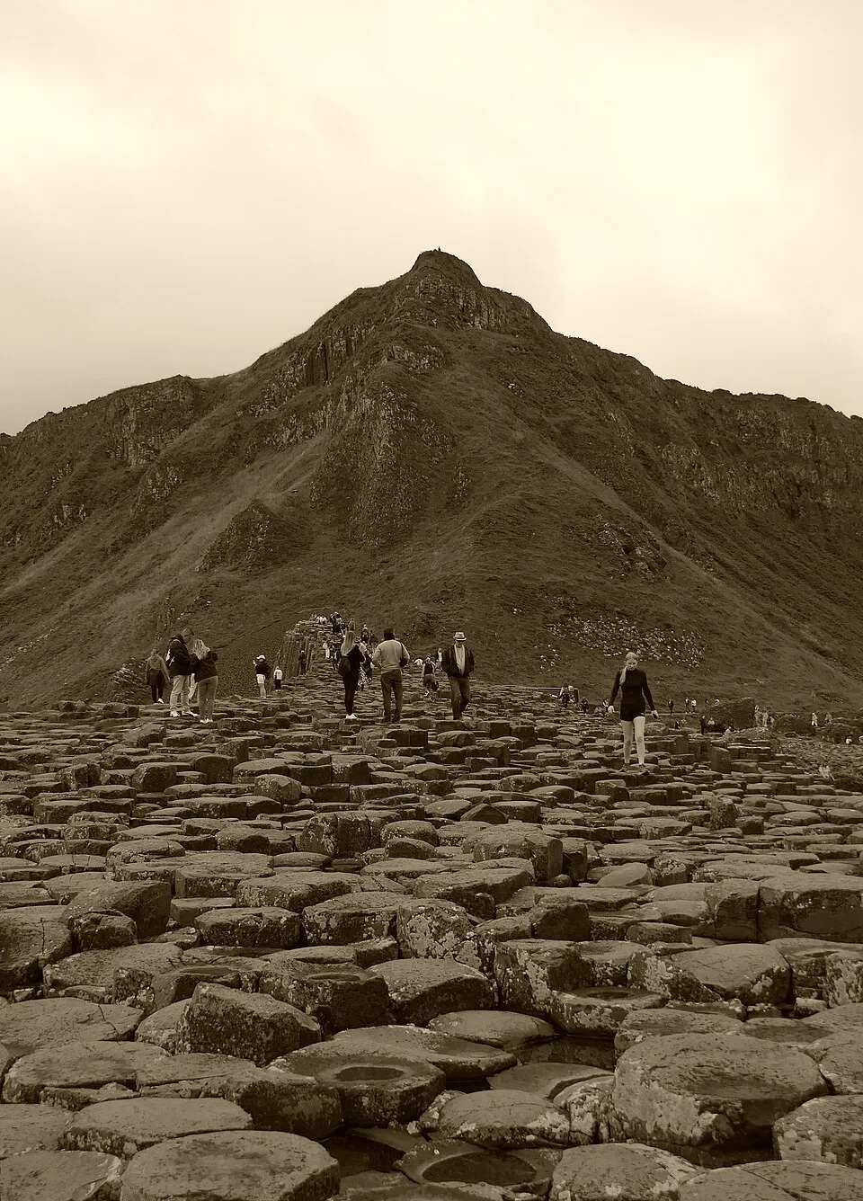 The Giant's Causeway in Northern Ireland, featuring approximately 40,000 interlocking basalt columns